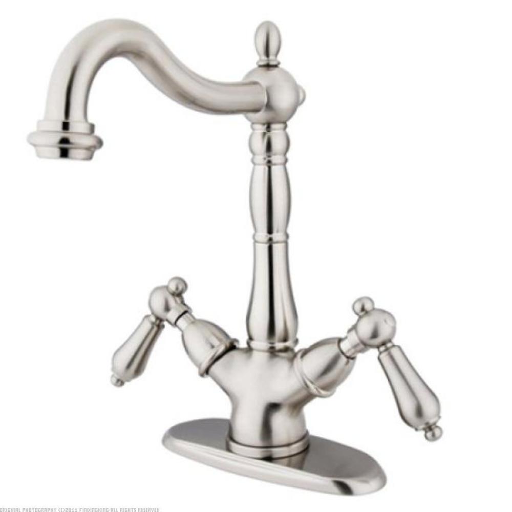 Findingking Kingston Brass Satin Nickel Vessel Sink Faucet 4" Plate & Handles without Pop Up