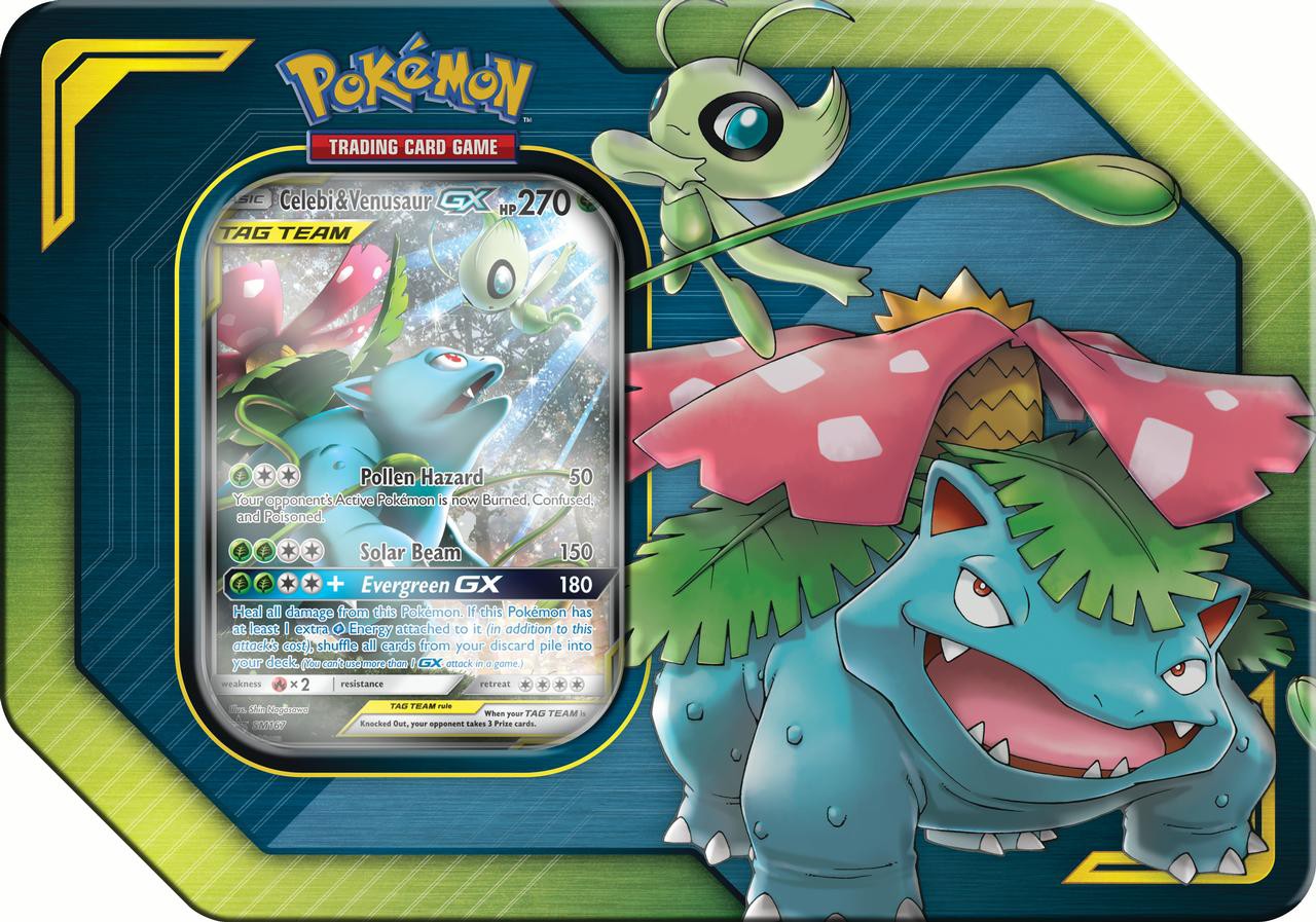 Pokemon Trading Card Game 2019 GX Tag Team Celebi & Venusaur-GX Tin Set [4  Booster Packs & Promo Card]
