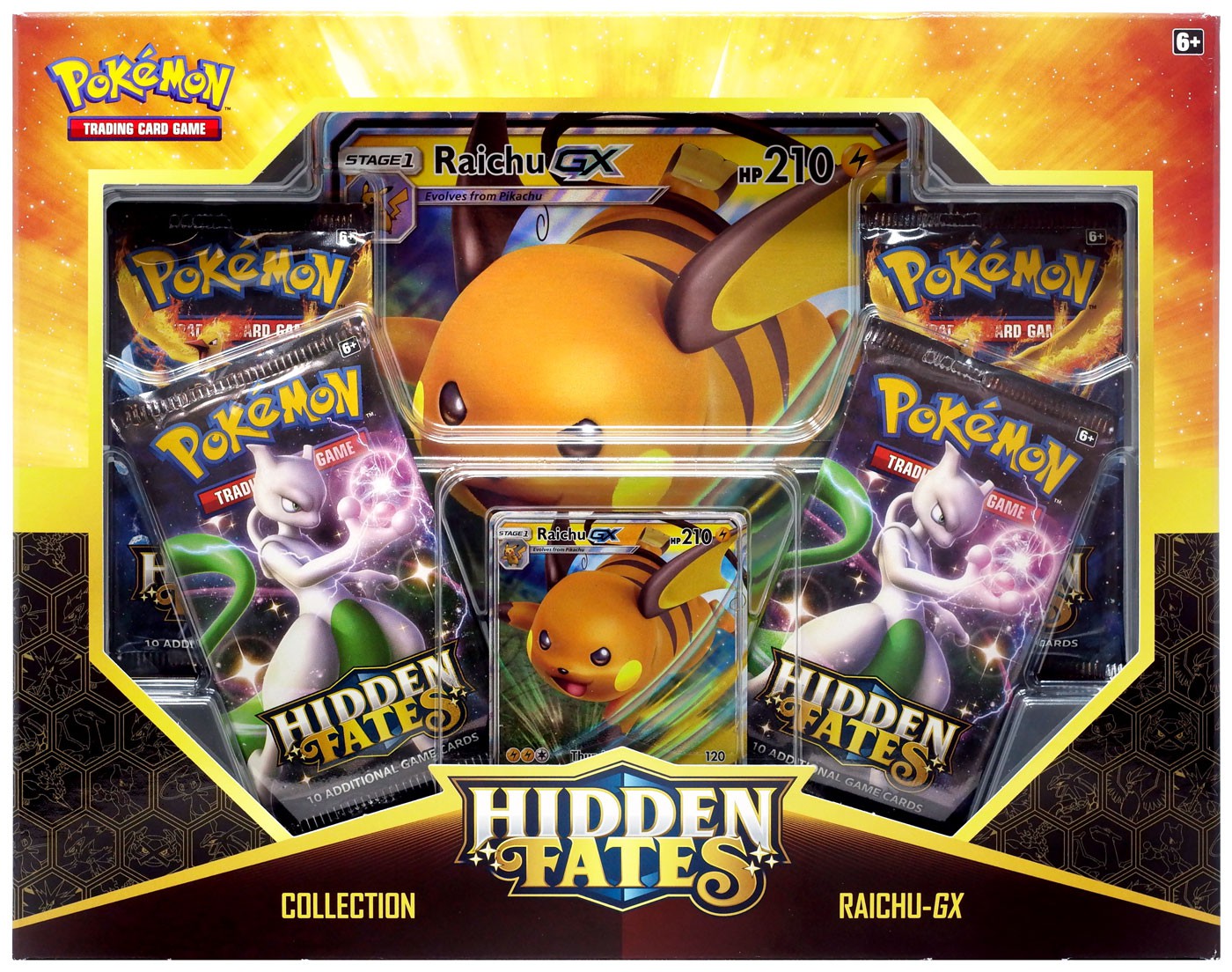 Pokemon Trading Card Game Sun Moon Hidden Fates Raichu Gx Collection Box 4 Booster Packs Promo Card Oversize Card