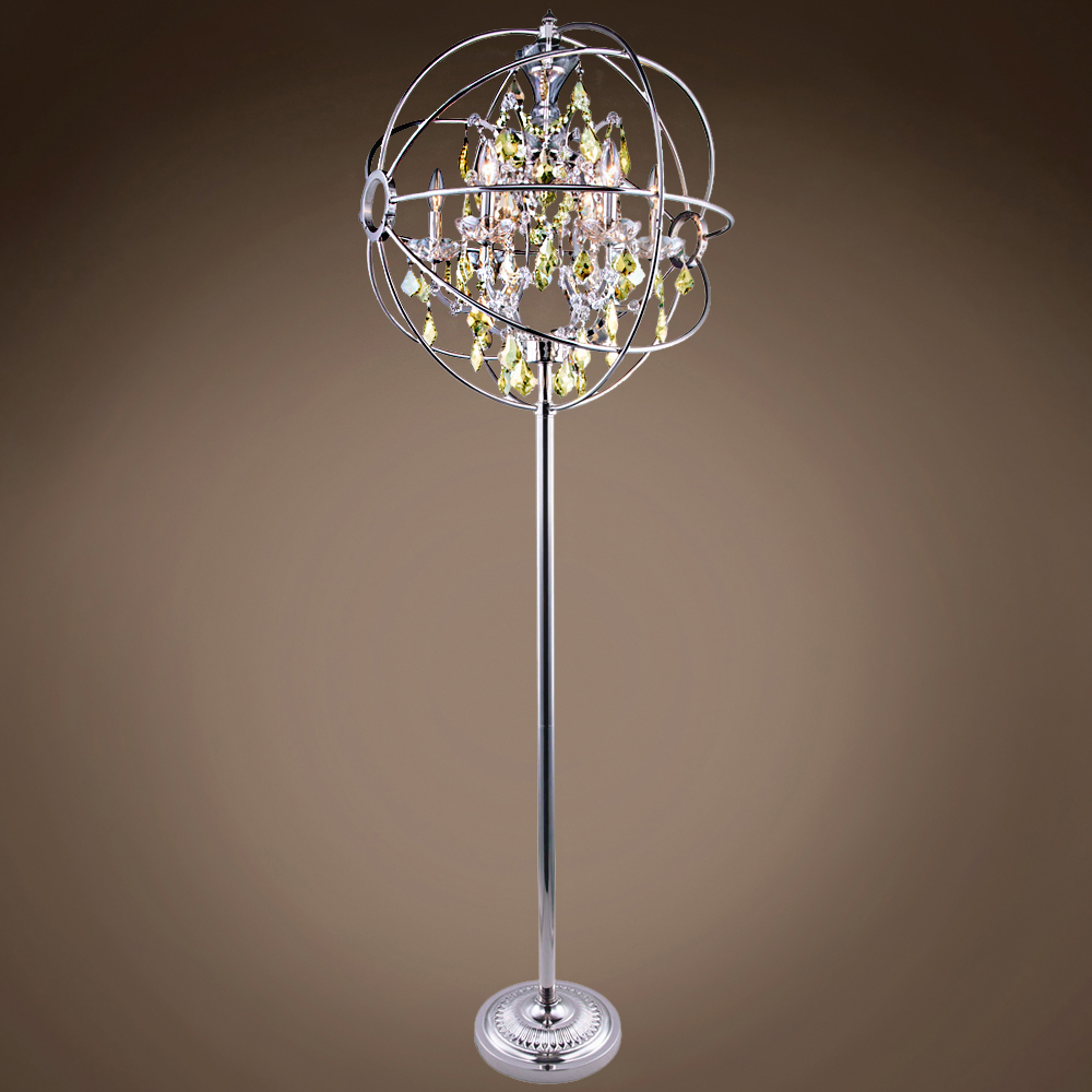 Joshua Marshal Foucault S Orb 6 Lt Polished Nickel Floor Lamp W Golden Teak Crystal Led Bulb Golden Teak Crystal Led Bulb, Orb Chandelier Floor Lamp