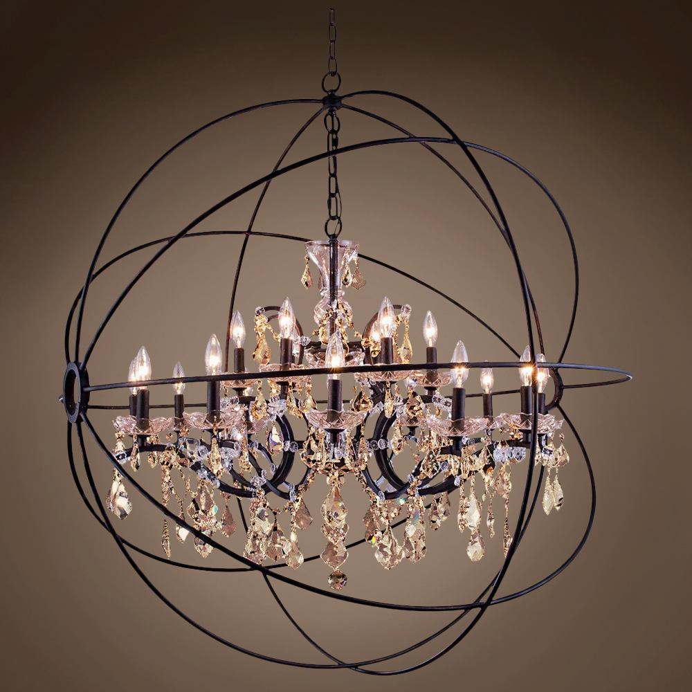 Foucault S Orb Crystal Iron Light Chandelier Joshua Marshal Foucault S Orb Design 18 Lt 43 5 Deep Iron Pendant With Golden Teak Crystal
