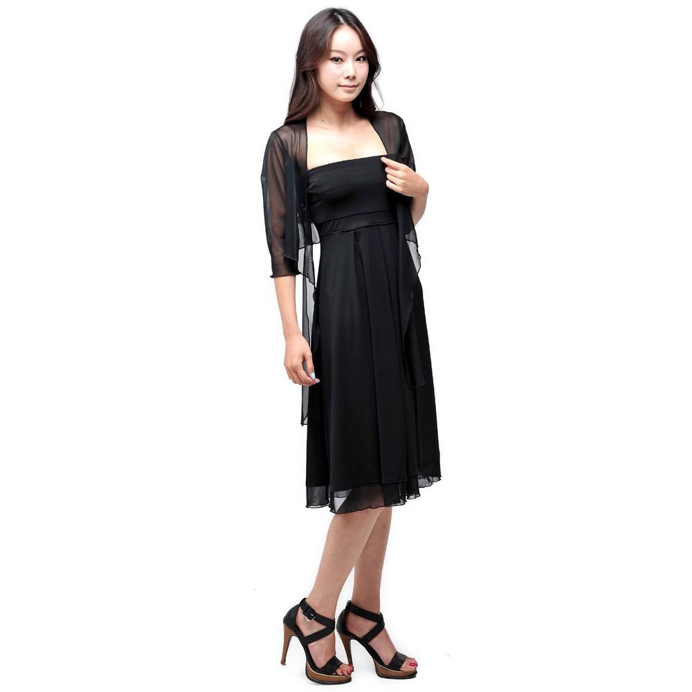 Evanese Women's Lovely 2 Piece Dress with Inverted Pleats  See Through Empire Waist and 3,4 Sleeves Shrug