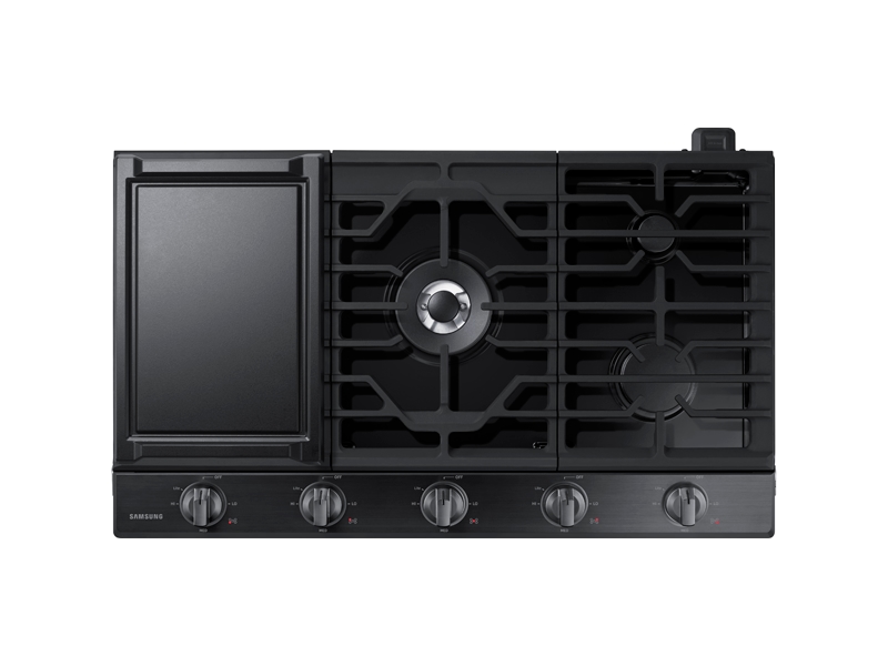 Samsung 36" Smart Gas Cooktop with Illuminated Knobs in Black Stainless Steel