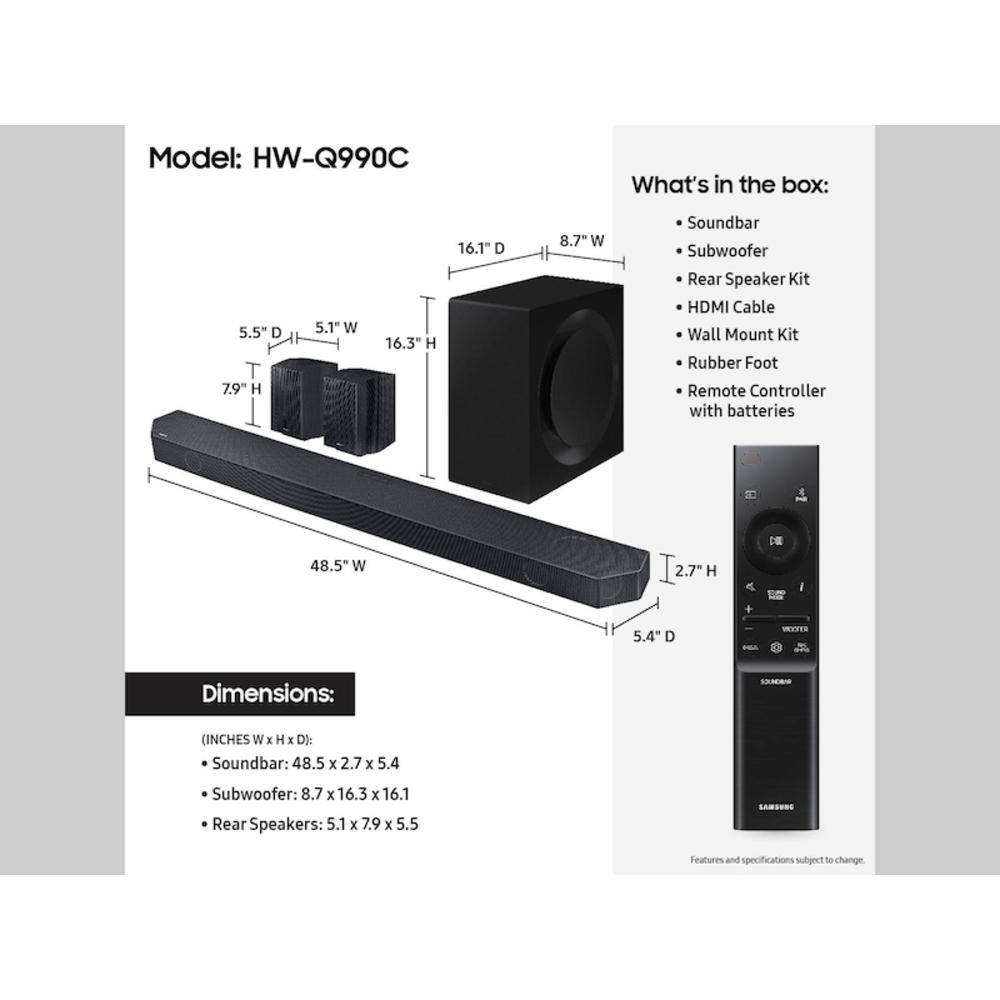 Samsung Q-series 11.1.4 ch. Wireless Dolby ATMOS Soundbar Q990C