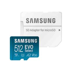 samsung evo select micro sd-memory-card + adapter, 512gb microsdxc 130mb/s full hd & 4k uhd, uhs-i, u3, a2, v30, expanded sto