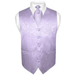 Vesuvio Napoli Men's Paisley Design Dress Vest & NeckTie LAVENDER Purple Color Neck Tie Set