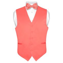 Vesuvio Napoli Mens SLIM FIT Dress Vest BowTie Solid CORAL PINK Bow Tie Handkerchief Set