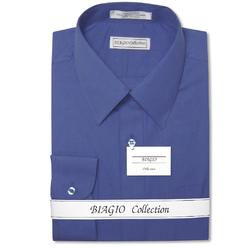 Biagio Men's 100% COTTON Solid ROYAL BLUE Color Dress Shirt w/ Convertible Cuffs