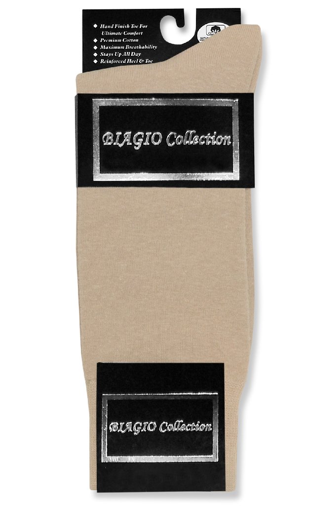 Biagio 1 Pair of  Solid BEIGE Color Men's COTTON Dress SOCKS