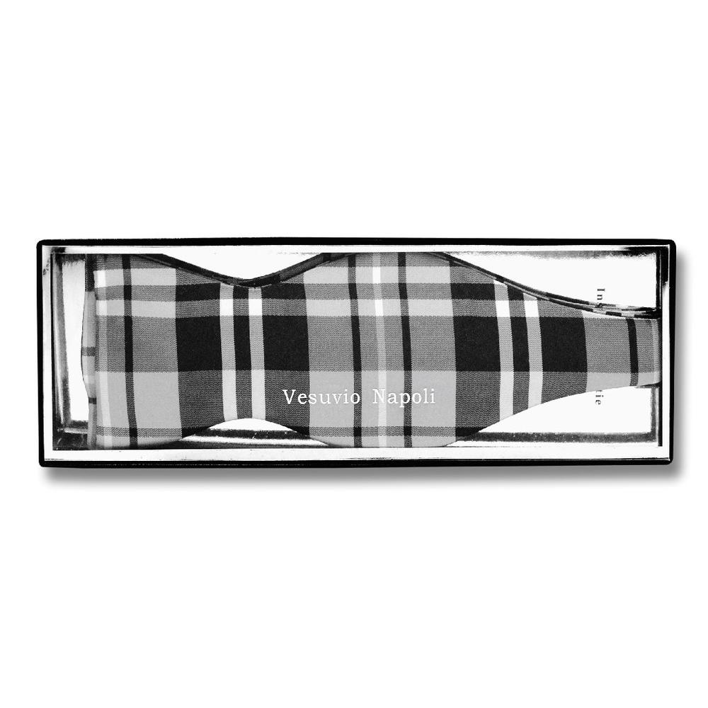 Vesuvio Napoli SELF TIE BowTie Black Gray White Color PLAID Design Men's Bow Tie