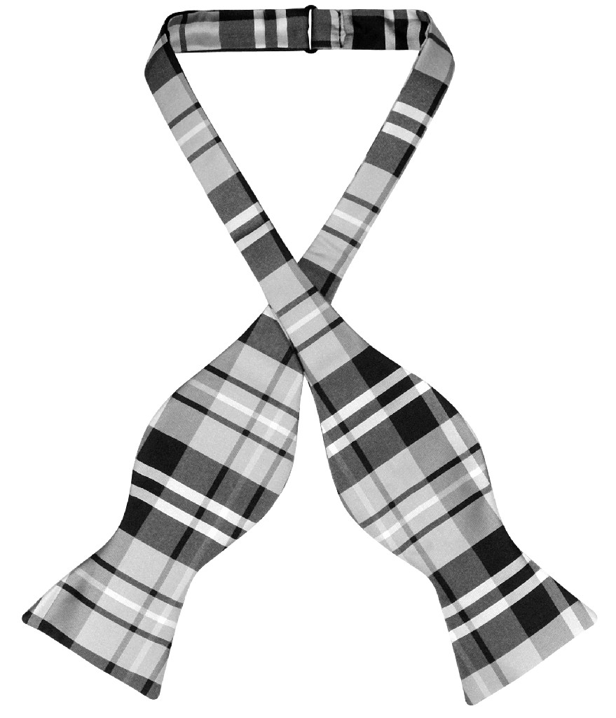 Vesuvio Napoli SELF TIE BowTie Black Gray White Color PLAID Design Men's Bow Tie