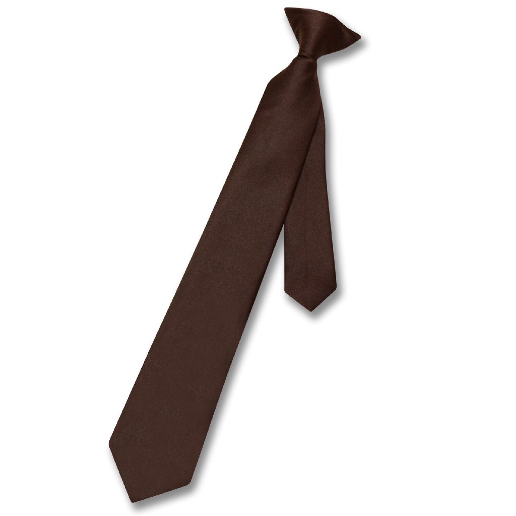 Vesuvio Napoli Boy's CLIP-ON NeckTie Solid CHOCOLATE BROWN Color Youth Neck Tie