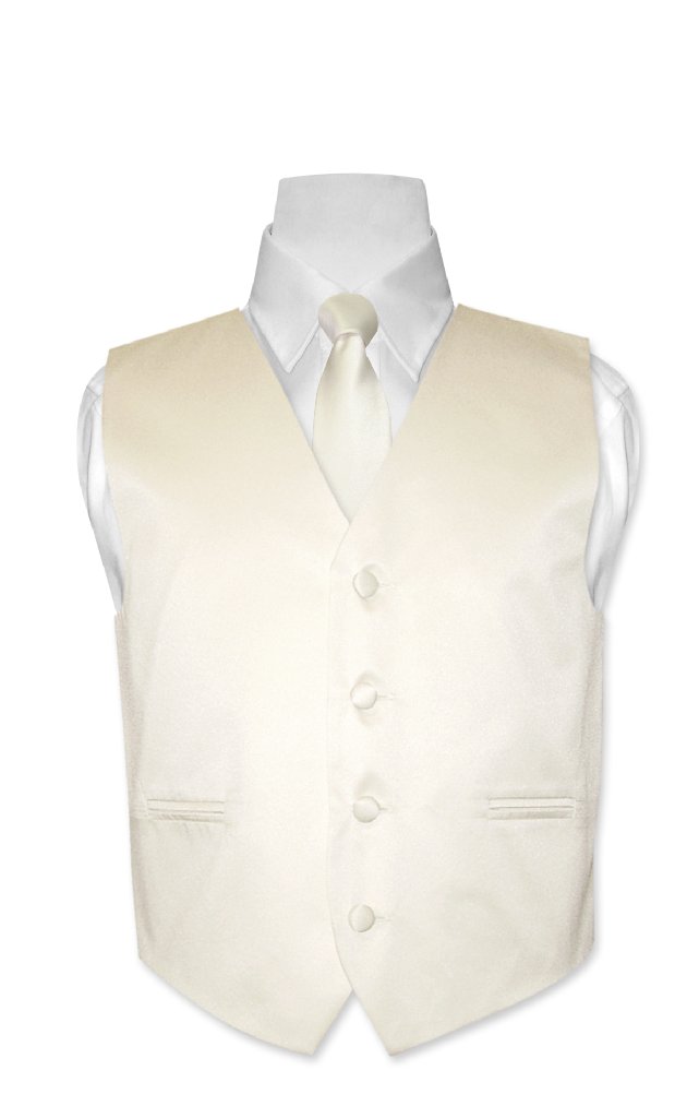 Covona BOY'S Dress Vest & NeckTie Solid CREAM Color Neck Tie Set size 14