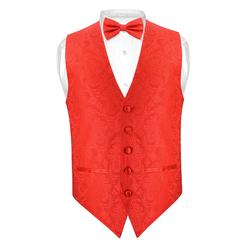 Vesuvio Napoli Men's Paisley SLIM FIT Dress Vest Bow Tie RED BOWTie Handkerchief Set