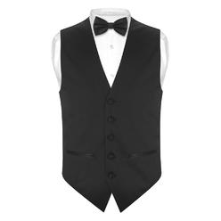 Vesuvio Napoli Mens SLIM FIT Dress Vest BowTie Solid BLACK Color Bow Tie Handkerchief Set