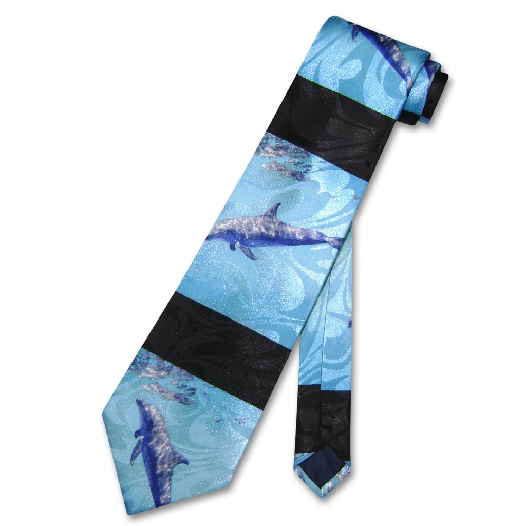 Fratello Hand Made NeckTie Dolphins Swimming Underwater Light Blue Men's Neck Tie