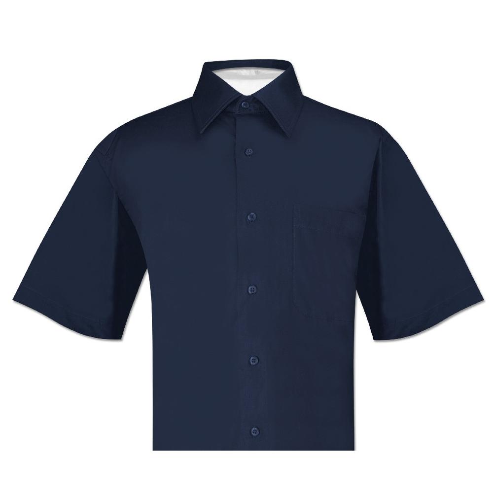 Biagio 100% Cotton Men's Short Sleeve Solid NAVY BLUE Color Dress Shirt