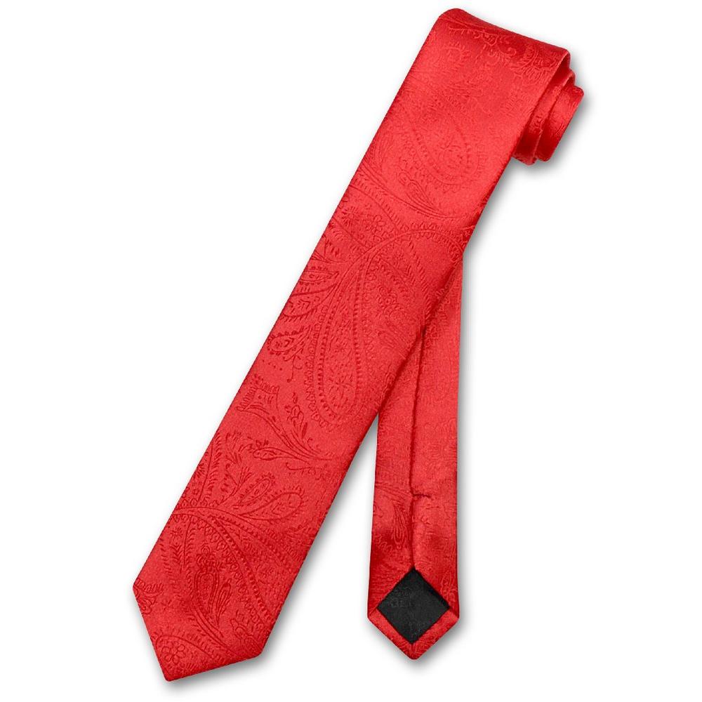 Vesuvio Napoli Narrow NeckTie Solid RED Color Paisley 2.5" Skinny Men's Neck Tie