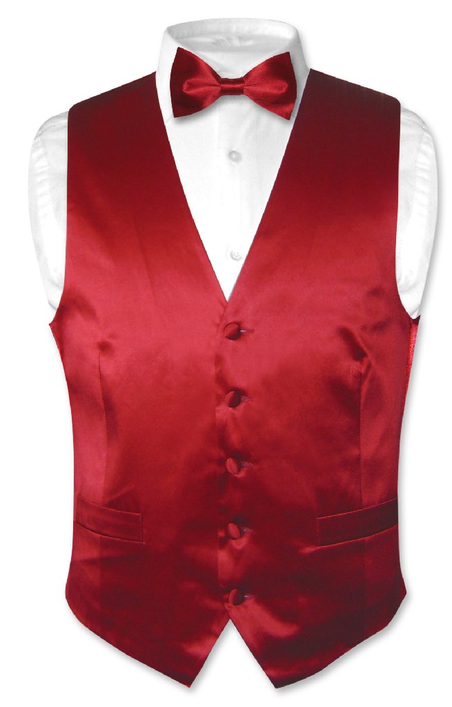 Biagio Men's SILK Dress Vest & Bow Tie Solid DARK RED BowTie Set for Suit or Tux