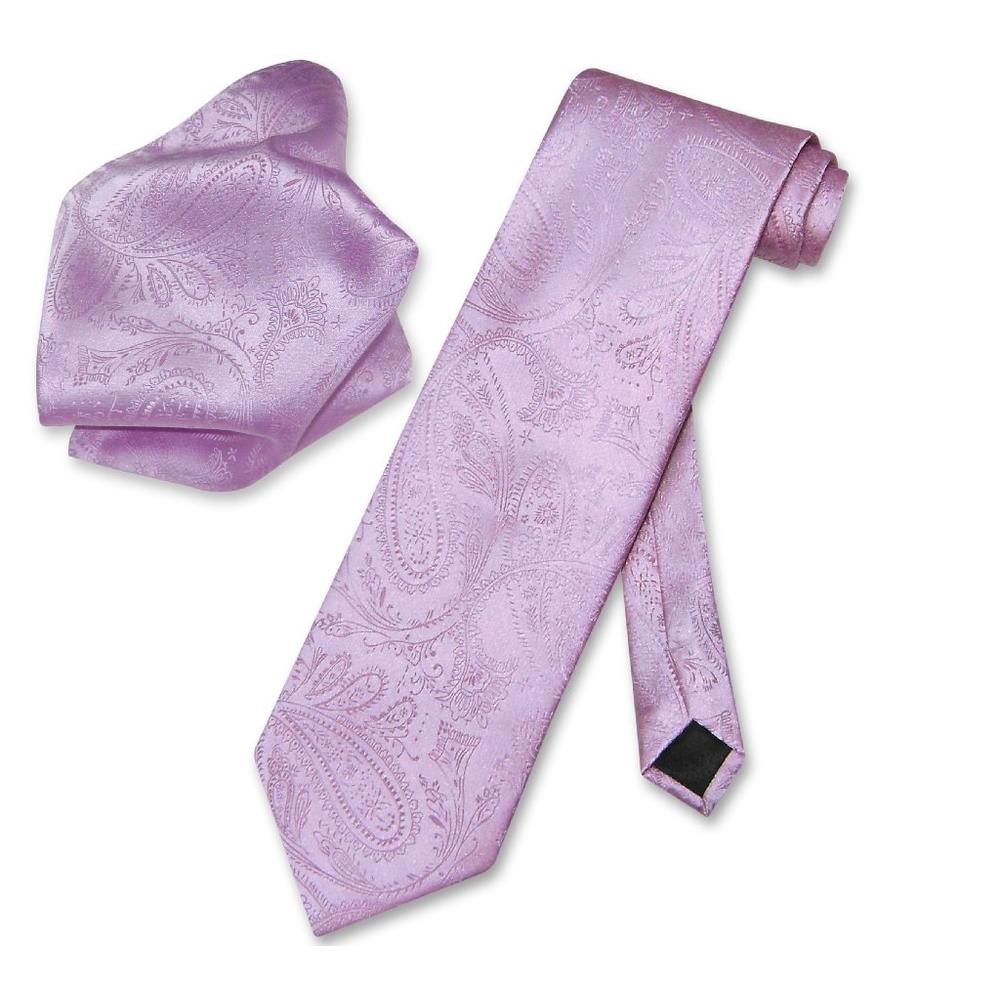 Vesuvio Napoli Lavender PAISLEY NeckTie Handkerchief Matching Men's Neck Tie Set