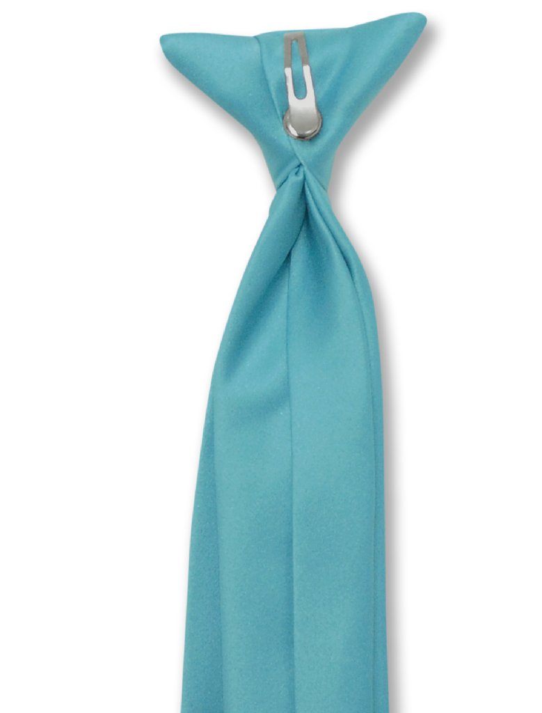 Vesuvio Napoli Boy's CLIP-ON NeckTie Solid TURQUOISE BLUE Color Youth Neck Tie