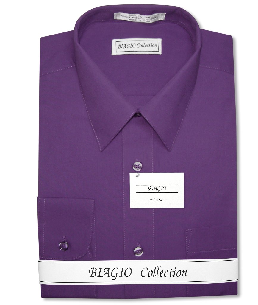 Biagio Men's 100% COTTON Solid PURPLE INDIGO Dress Shirt w/ Convertible Cuffs