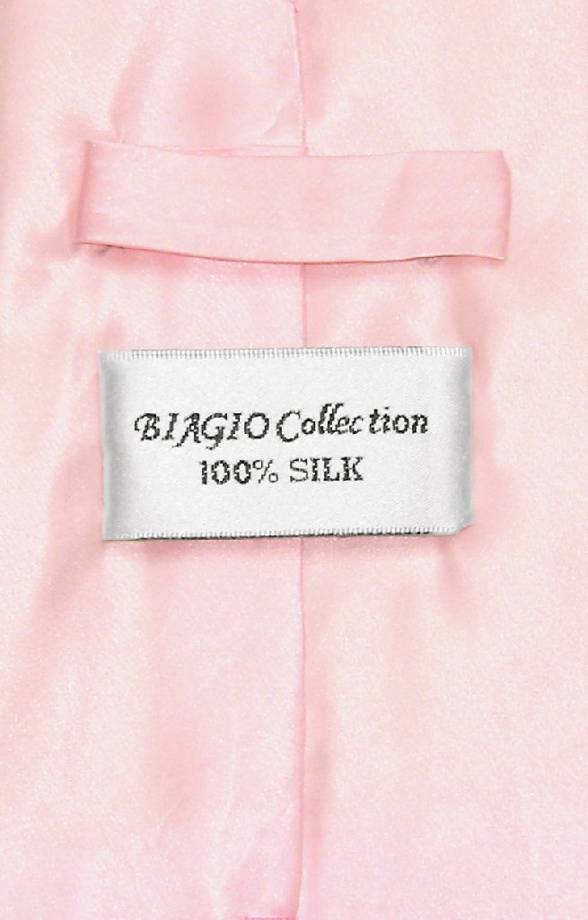 Biagio 100% SILK Solid LIGHT PINK Color NeckTie Handkerchief Men's Neck Tie Set