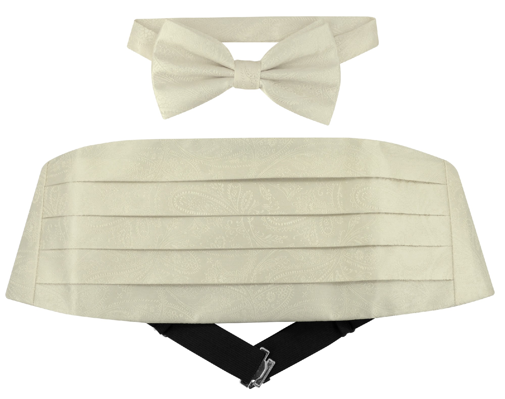 Vesuvio Napoli Cumberbund & BowTie Solid Off-WHITE PAISLEY Color Men's Cummerbund Bow Tie Set