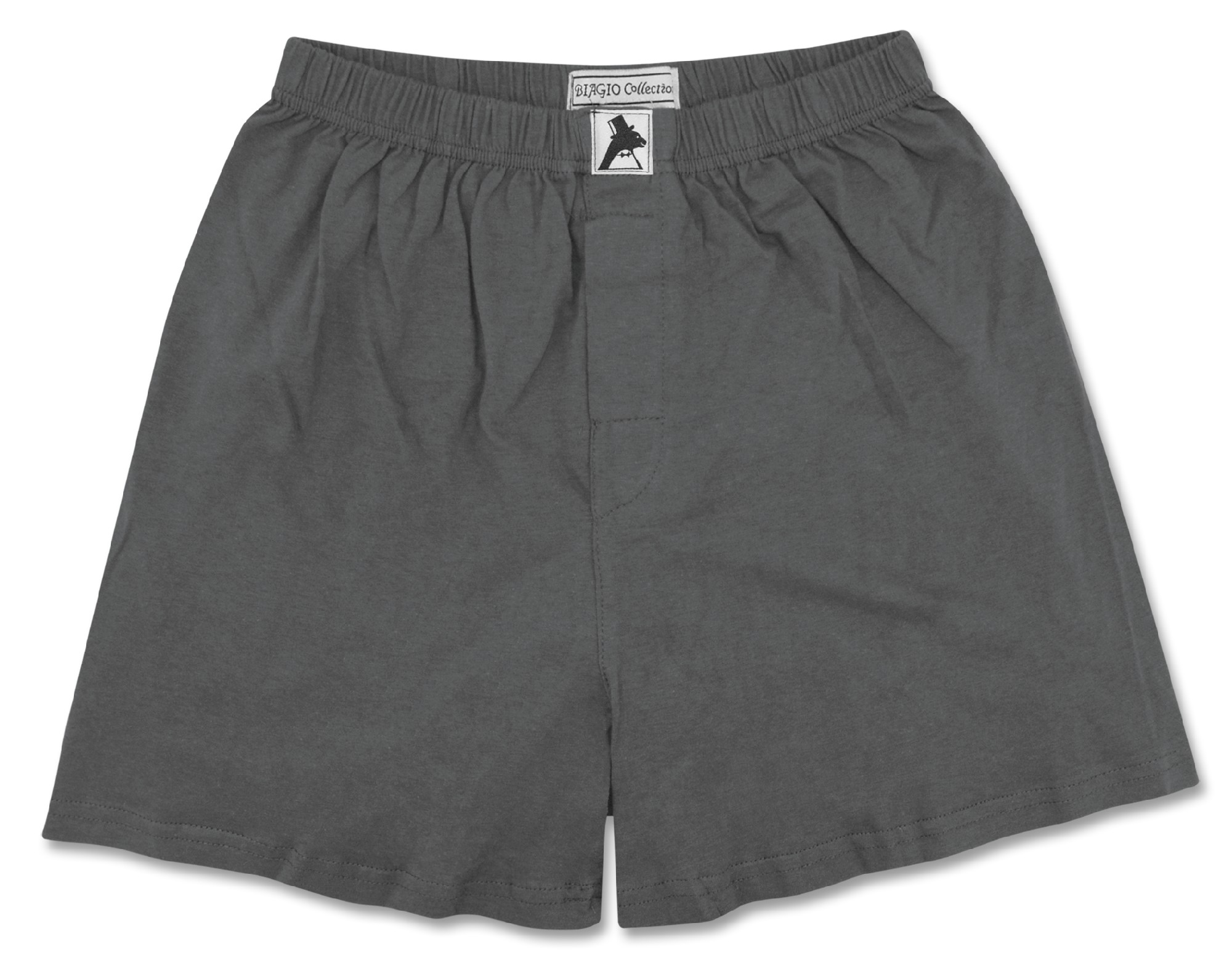 Biagio Mens Solid Charcoal Grey Color BOXER 100% Knit Cotton Shorts