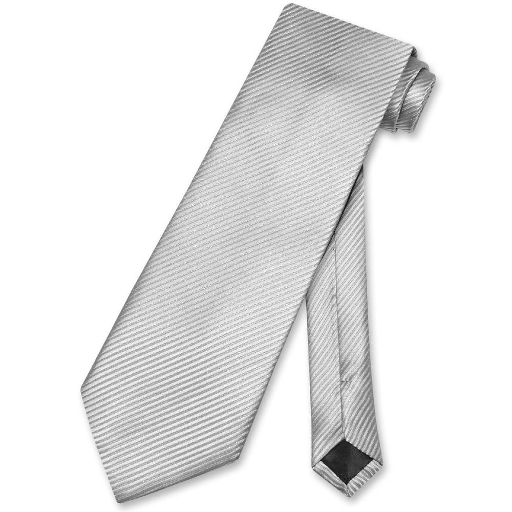 Vesuvio Napoli NeckTie Silver Grey Horizontal Stripe Men's Neck Tie