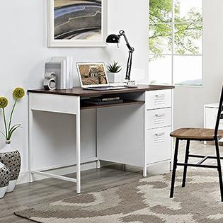 Walker Edison Dm48lswh 48 Metal Locker Style Desk With Wood Top White Metal Locker Style Desk With Wood Top White