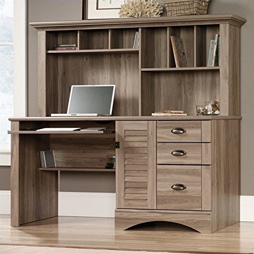 Sauder 415109 Salt Oak Finish Harbor View Computer Desk With Hutch