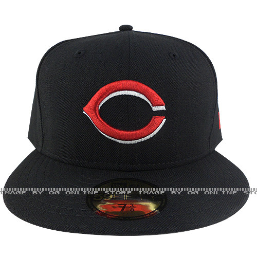 New Era New Era 59fifty Cincinnati Reds Black Red White Outline C Fitted Cap Hat
