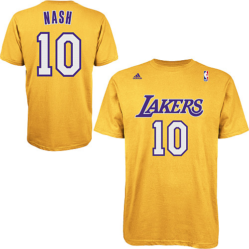 Adidas Adult La Lakers Steve Nash 10 Yellow Home Player T Shirt Jersey Tee Shirt