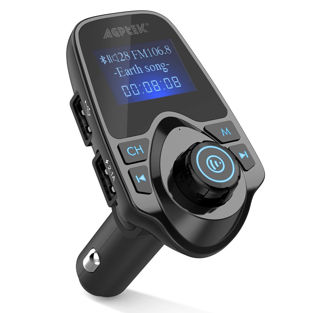 AGPtek Wireless In-Car Bluetooth FM Transmitter Radio Adapter Car Kit MP3 Player USB Car Charger