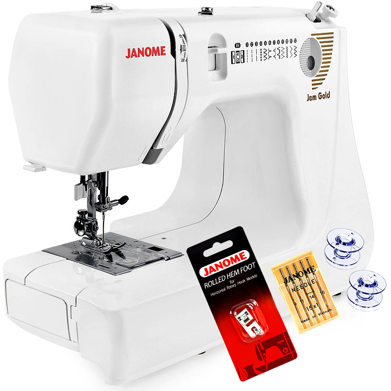 Janome Jem Gold 660 12-Stitch Compact Lightweight Sewing Quilting Machine With FREE BONUS PACKAGE!