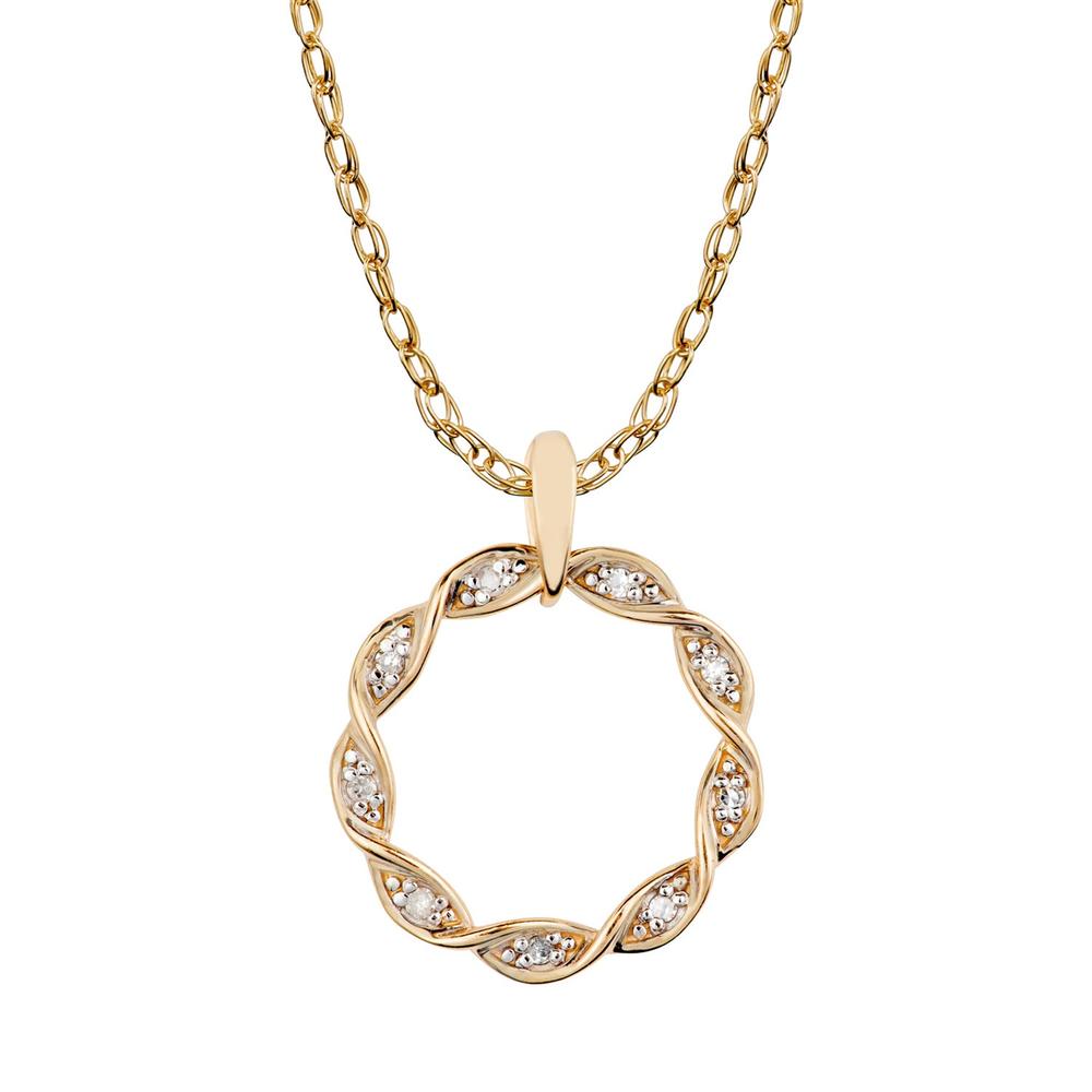 Viducci 10k Yellow Gold Braided Circle Diamond Pendant Necklace