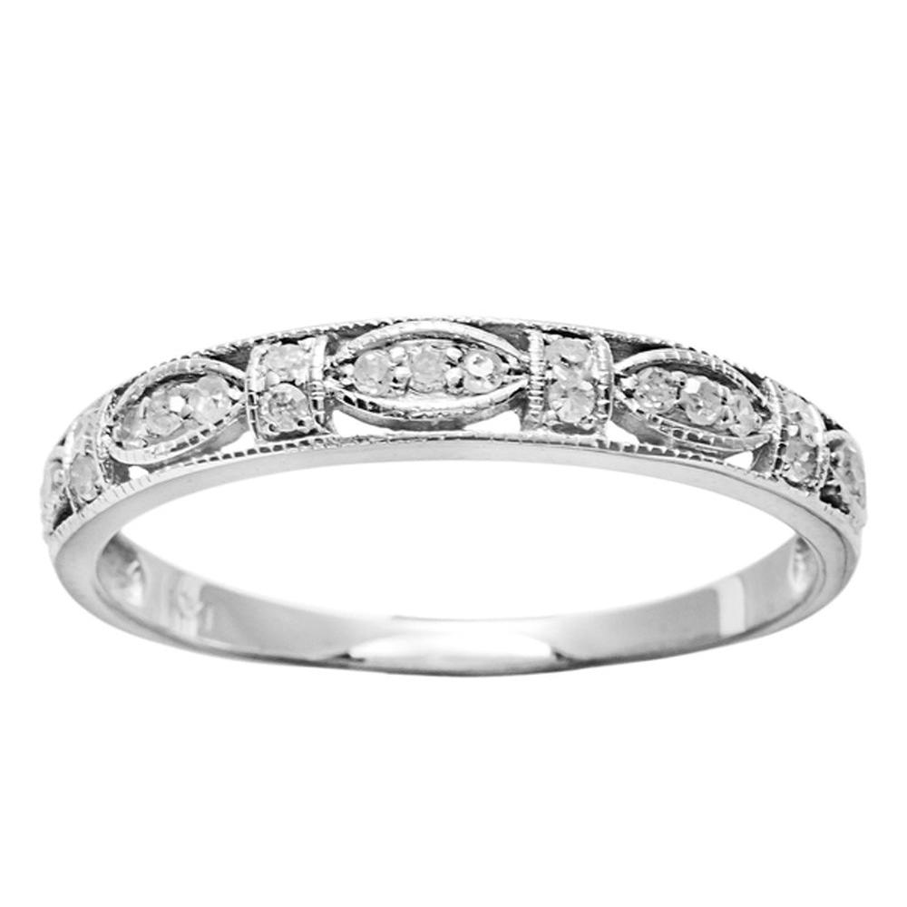 Viducci 10k White Gold Vintage Style Diamond Anniversary Ring (1/6 cttw, H-I Color, I1-I2 Clarity)