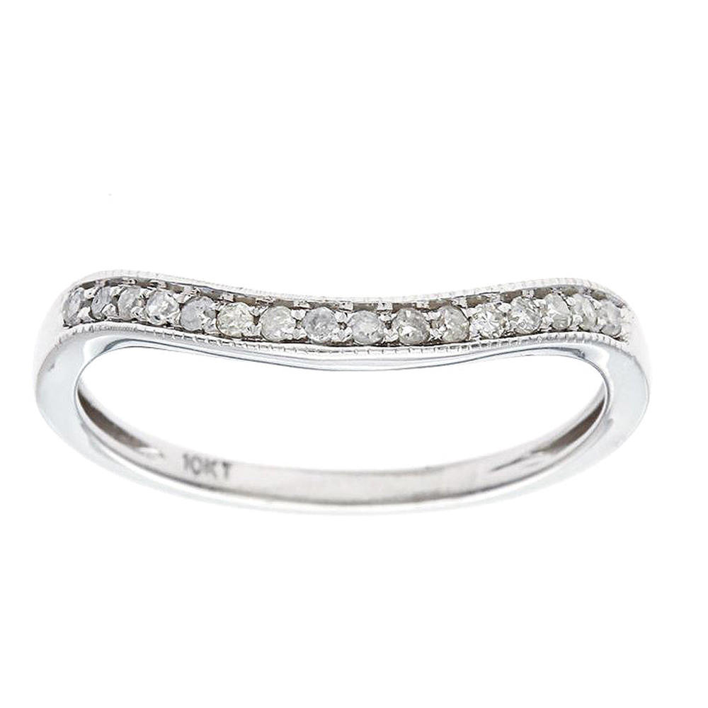 Viducci 10k White Gold Curved Diamond Wedding Band Guard (1/8 cttw, H-I Color, I1-I2 Clarity)