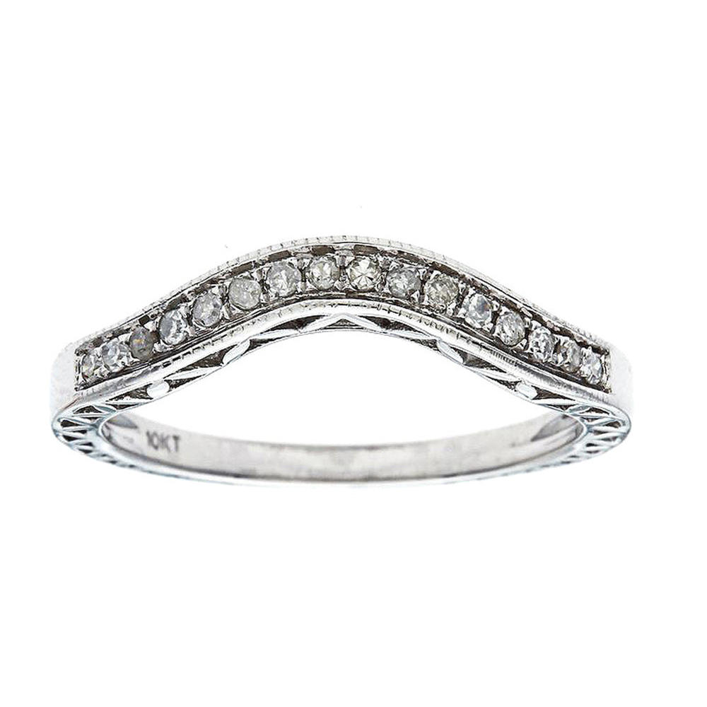 Viducci 10k White Gold Curved Vintage Style Diamond Band (1/10 cttw, H-I Color, I1-I2 Clarity)