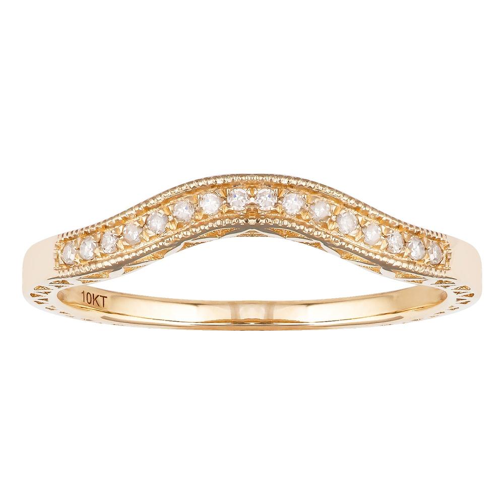Viducci 10k Yellow Gold Curved Vintage Style Diamond Band (1/10 cttw, H-I Color, I1-I2 Clarity)