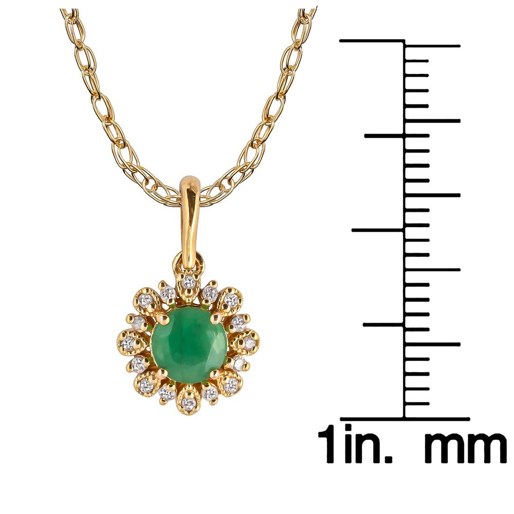 Viducci 10k Yellow Gold Genuine Round Emerald and Diamond Vintage Style Halo Pendant Necklace