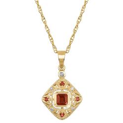 Viducci 10k Yellow Gold Vintage Style Garnet and Diamond Pendant Necklace