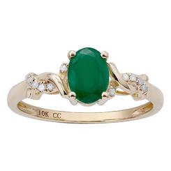 Viducci 10k Yellow Gold Oval Emerald and Braided Diamond Accent Ring