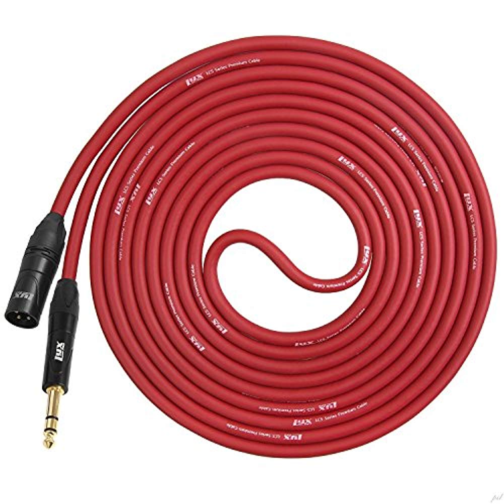 LyxPro 1/4â€ TRS to XLR Male Microphone Cable - 20 Ft - Red - for Professional Mi