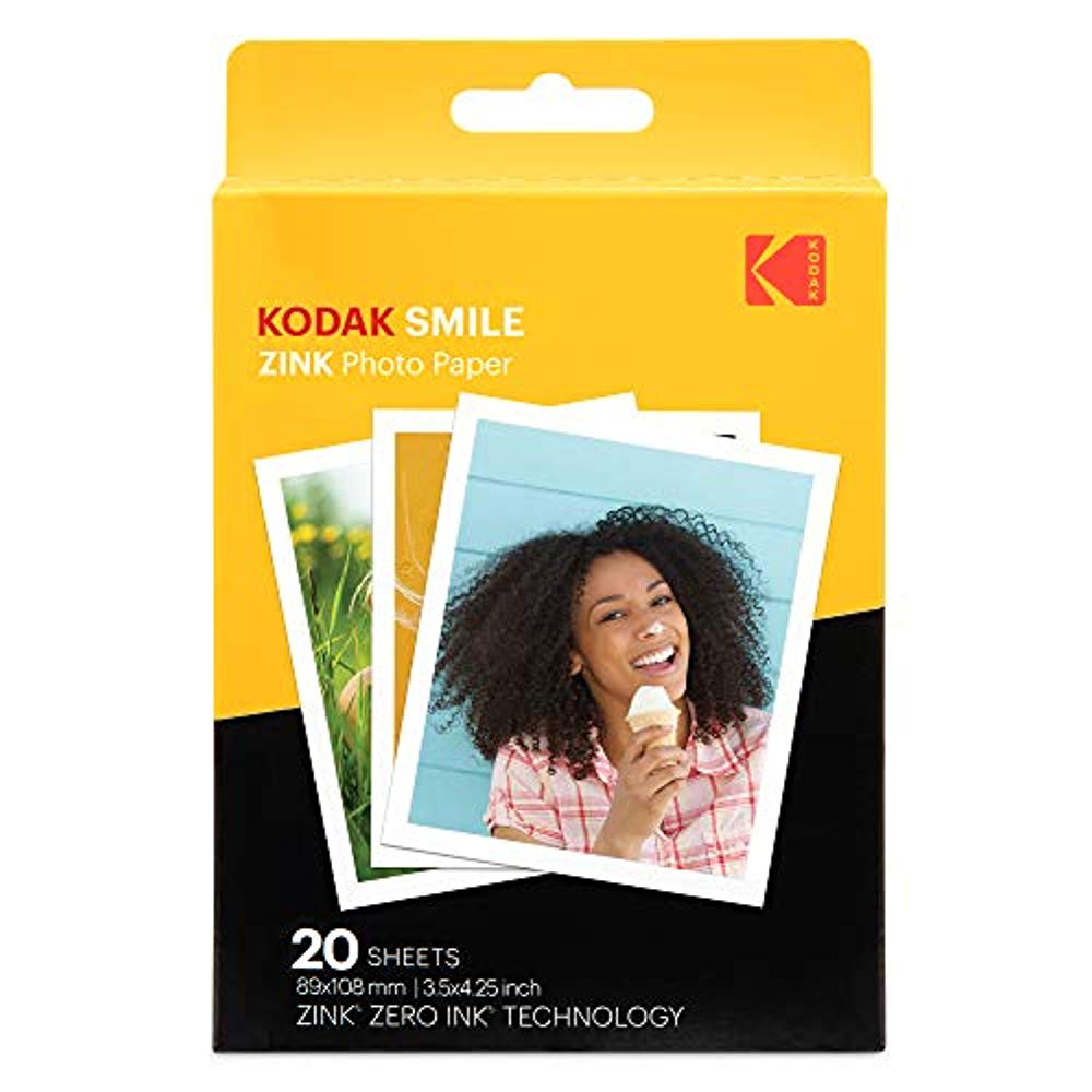 Kodak 3.5x4.25 inch Premium Zink Print Photo Paper (20 Sheets) Compatible with Kodak Smile Classic Instant Camera