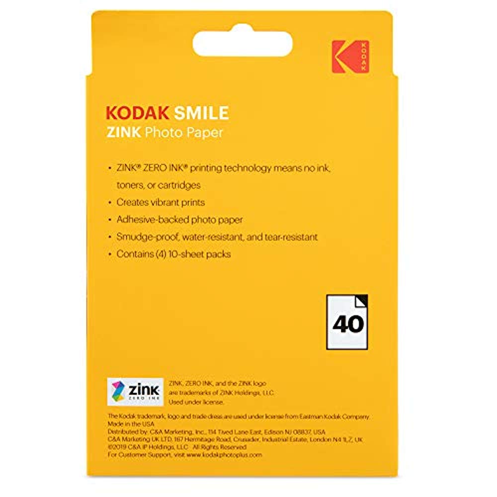 Kodak 3.5x4.25 inch Premium Zink Print Photo Paper (40 Sheets) Compatible with Kodak Smile Classic Instant Camera
