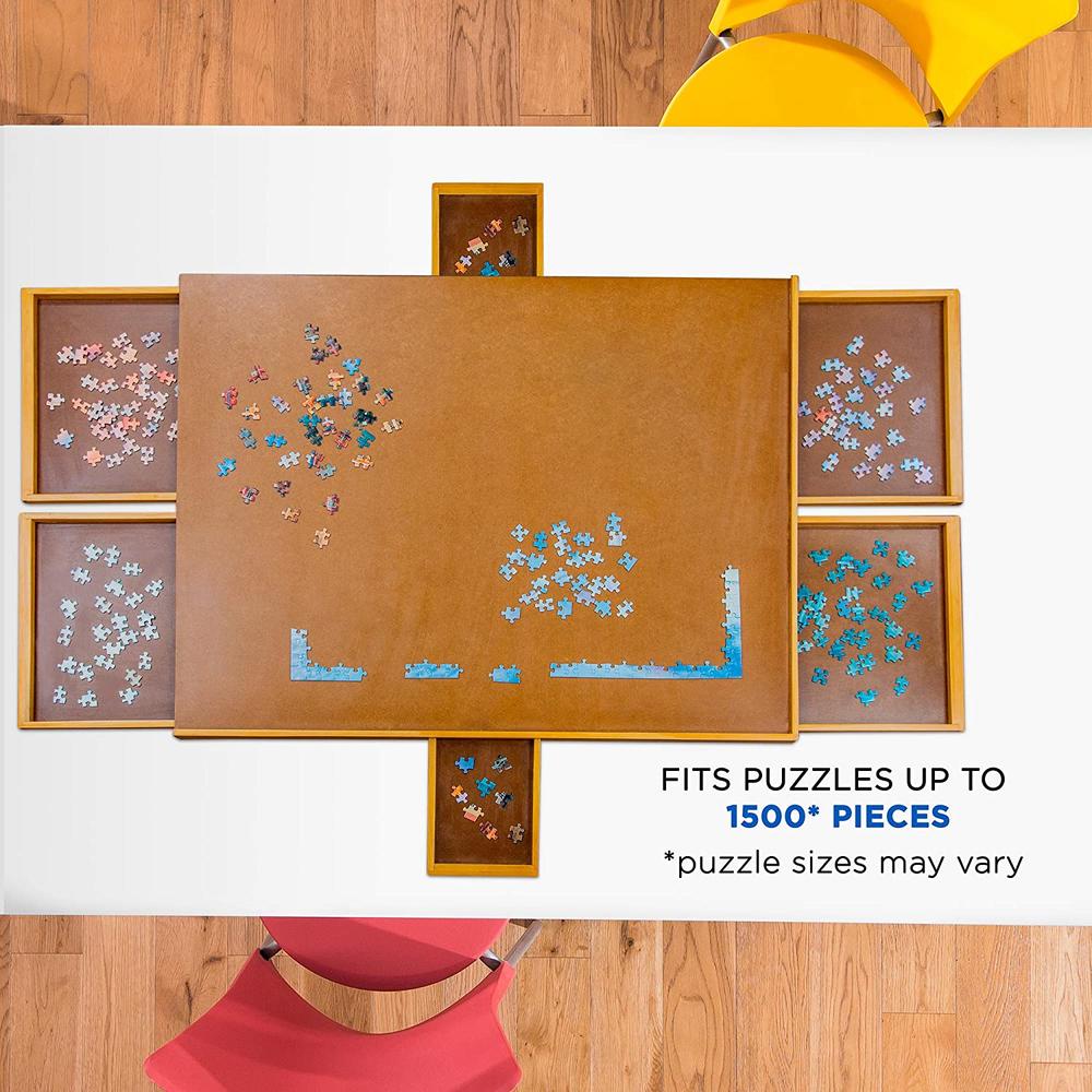 Jumbl 1500-Piece Puzzle Board | 27” x 35” Wooden Jigsaw Puzzle Table with 6 Removable Storage & Sorting Drawers | Smooth Plateau