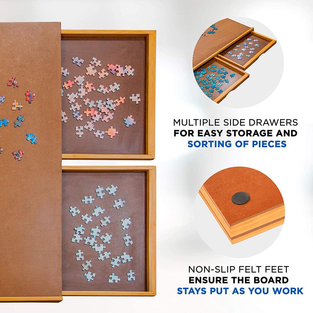 Jumbl 1500-Piece Puzzle Board | 27” x 35” Wooden Jigsaw Puzzle Table with 6 Removable Storage & Sorting Drawers | Smooth Plateau
