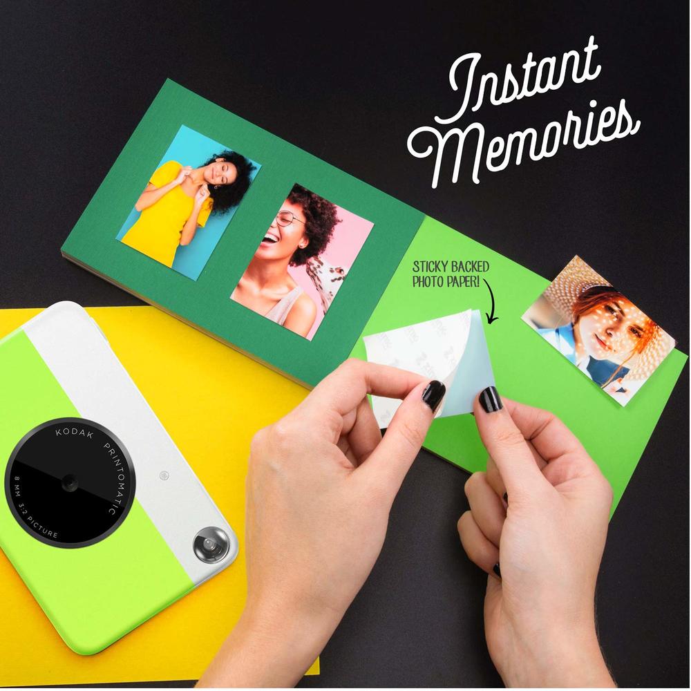 Kodak PRINTOMATIC Digital Instant Print Camera (Green), Full Color Prints On Zink 2x3 Sticky-Backed Photo Paper - Print Memories